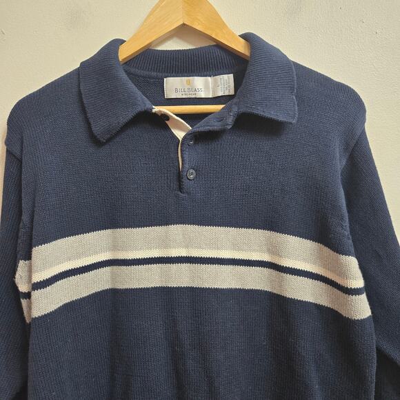 Bill Blass Men Vintage 90s Y2K Preppy Retro Grandpa Knit Polo Striped Sweater L - Picture 2 of 10
